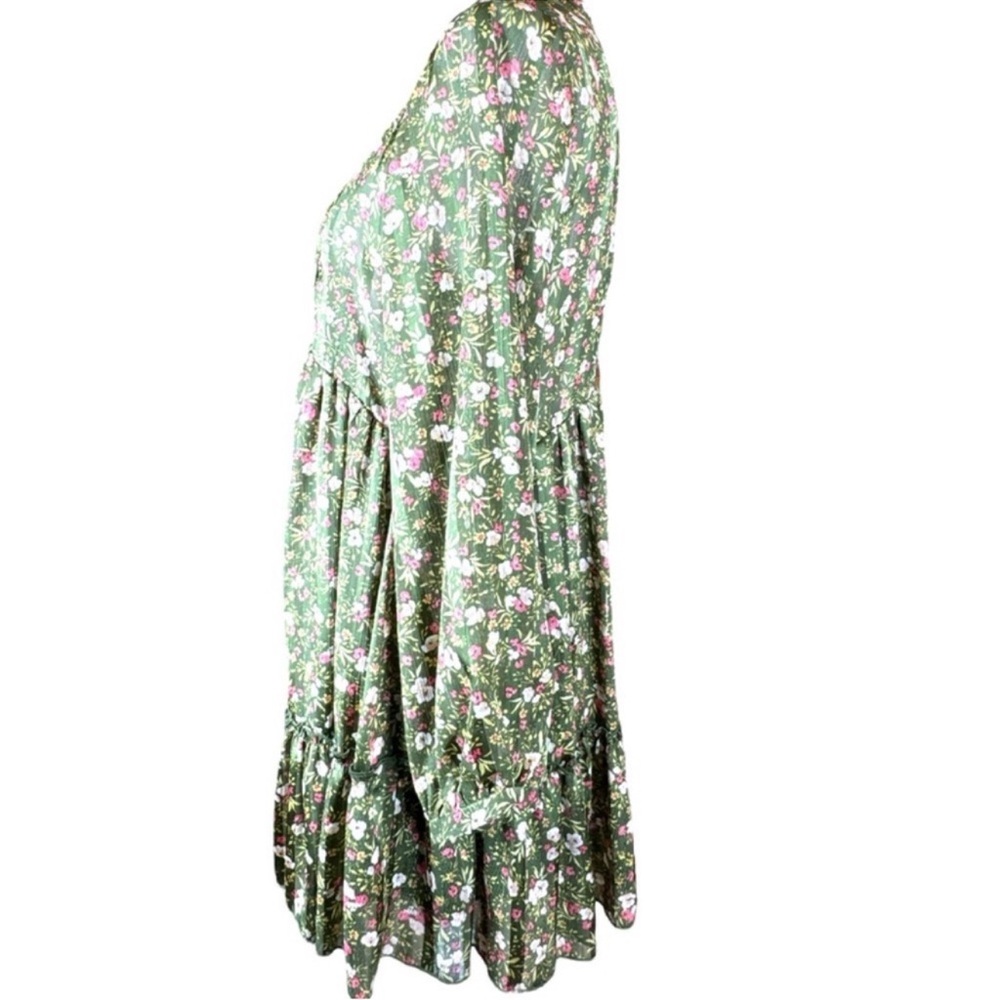 ZARA Green Floral Mini Dress w/Keyhole
Neckline and Smocked Top, Size M. - Picture 7 of 12